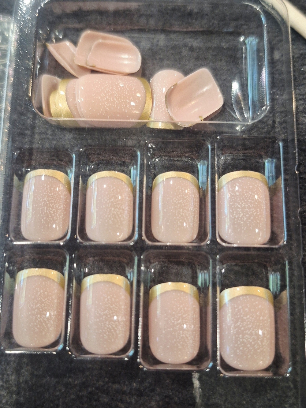 Premium Nude Pink Gold Accent Press-On Nails - Pack of Multiple Sizes